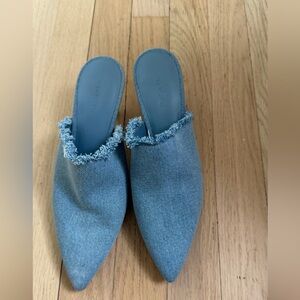 Vince Blue Frayed Mules